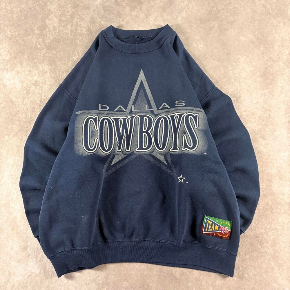 vintage 90s dallas cowboys team nfl navy blue crewneck